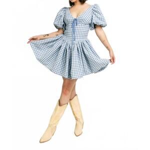 NEW SOFIE THE LABEL blair houndstooth mini dress in blue